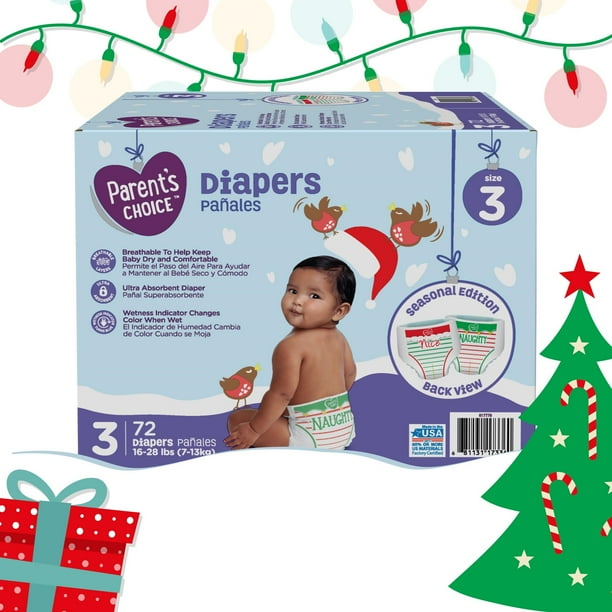 Parent's Choice Baby Diapers Holiday Limited Edition, Size 3, 72