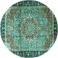 thumbnail image 1 of Ahgly Company Machine Washable Indoor Round Medallion Turquoise Blue Traditional Area Rugs, 3' Round, 1 of 4