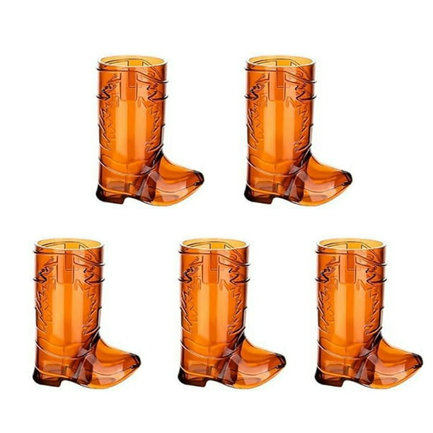 5 copas de vino con temática del oeste, con forma de botas de vaquero, vasos de plástico duro, compactos y divertidos para fiestas de cumpleaños.