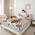 thumbnail image 3 of Homewish Bohemian Bee Queen Sheets,Vintage Floral Queen Sheet Sets,Blue Red,4 Pieces,1 Flat Sheet, 1 Fitted Sheet and 2 Pillowcases, 3 of 6