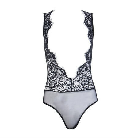 Luiryare Women Teddy Bodysuit Lingerie Lace Sleeveless Hollow Chest One-Piece Sleepwear