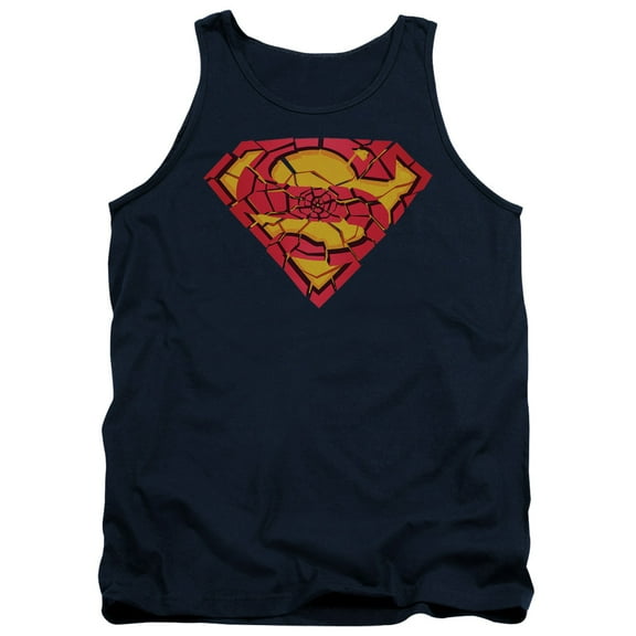 Superman Shattered Shield Adult Tank Top Navy
