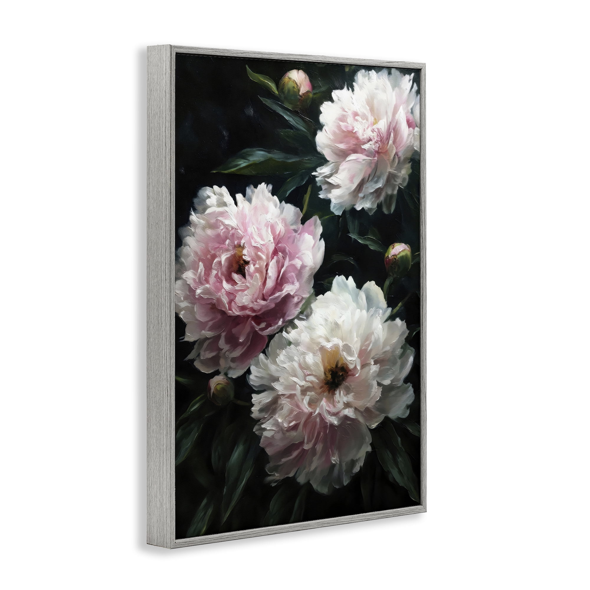 Stupell Industries Soft Pink Peony Garden Gray Framed Giclee Art, design by Petal Prints Design