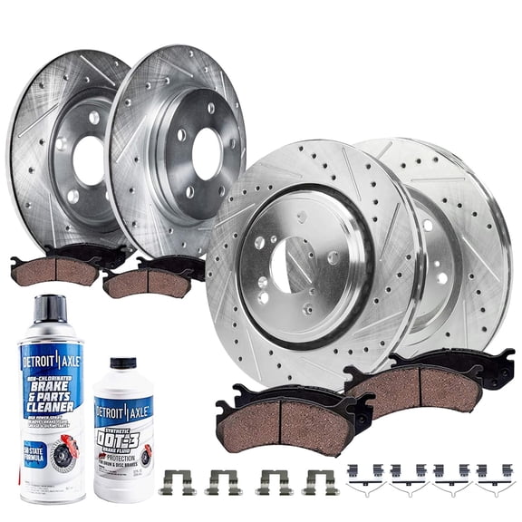 Detroit Axle - Brake Kit for Acura 17-20 MDX [Base, SH-AWD], Drilled and Slotted Disc Brake Rotors Ceramic Brake Pads 2017 2018 2019 2020 Replacement: 12.60" inch Front 12.99" inch Rear