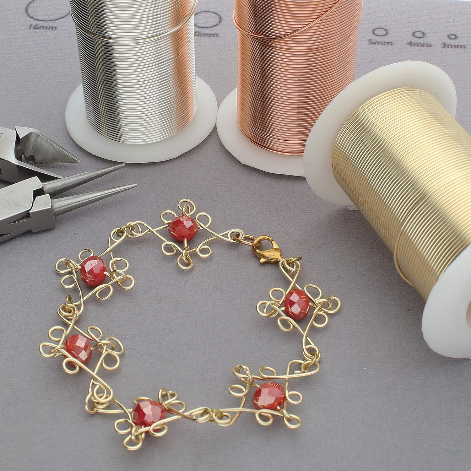 The Beadsmith Wire Elements 28-Gauge Lacquered Tarnish-Resistant Copper Wire for Jewelry Making, 4-40 Yard, 36.58 Meter Spools (Gold, Silver, & Copper Color)