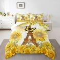thumbnail image 2 of Eiffel Tower Comforter Set King Size 3 Pcs,Yellow Sunflowers Garden Wild Butterfly Bedding Set Adults,Watercolor Flowers Spring Rustic Style Down Comforter with 2 Pillowcases, 2 of 7