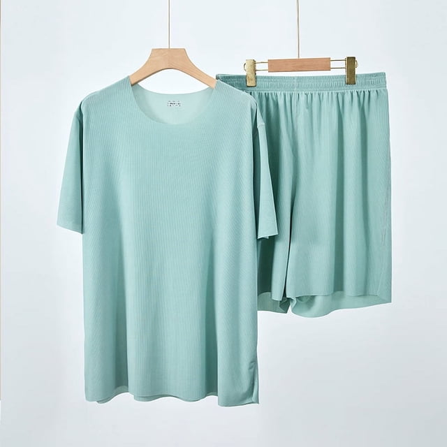 Pijamas frescos para parejas, pantalones finos de manga corta con hilo de seda de hielo de verano para mujer, ropa de abrigo, ropa de casa para hombre, traje