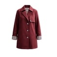 thumbnail image 4 of Byworldtasic Womens Lapel Short Trench Coat Plaid Cuff Lightweight Casual Button Jacket with Pockets, 4 of 8