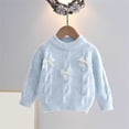 thumbnail image 5 of Little Girls Cable Knit Chiffon Bow Sweater Soft Holiday Crew Neck Long Sleeve Fall Winter Kids Pullover Blue 1-2 Years, 5 of 7
