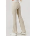 thumbnail image 6 of Waffle Textured Fleece Lined Drawstring Waist Flare Pants - Heather Oatmeal, 6 of 9