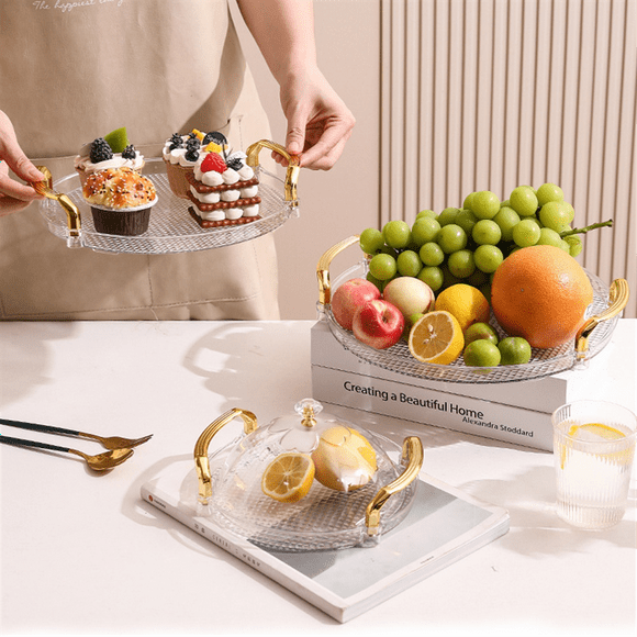 Cake Stand, Round Tray with Lid, Multipurpose Tray with Handle for Tea Breakfast Office Coffee Table Extra Large