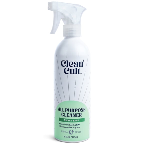 Cleancult All Purpose Cleaner, Refillable Aluminum Bottle, Sweet Basil,16 fl oz
