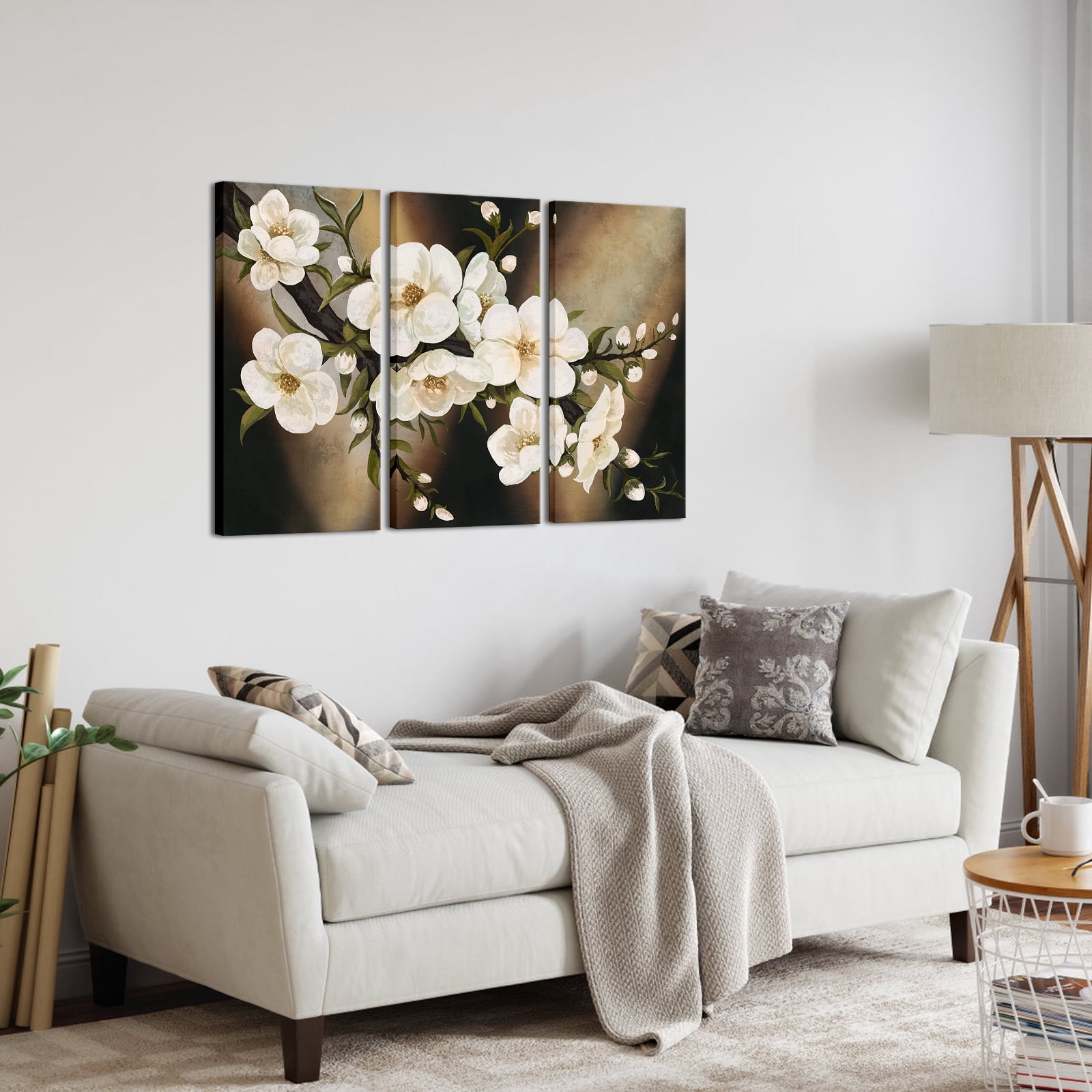 Visual Art Decor Cherry Blossom 3 Pieces 12x24 inch Botanical Framed Wall Art Clearance Painting Brown White Tree Flower Bedroom Print Poster Modern Home Decoration Picture Artwork