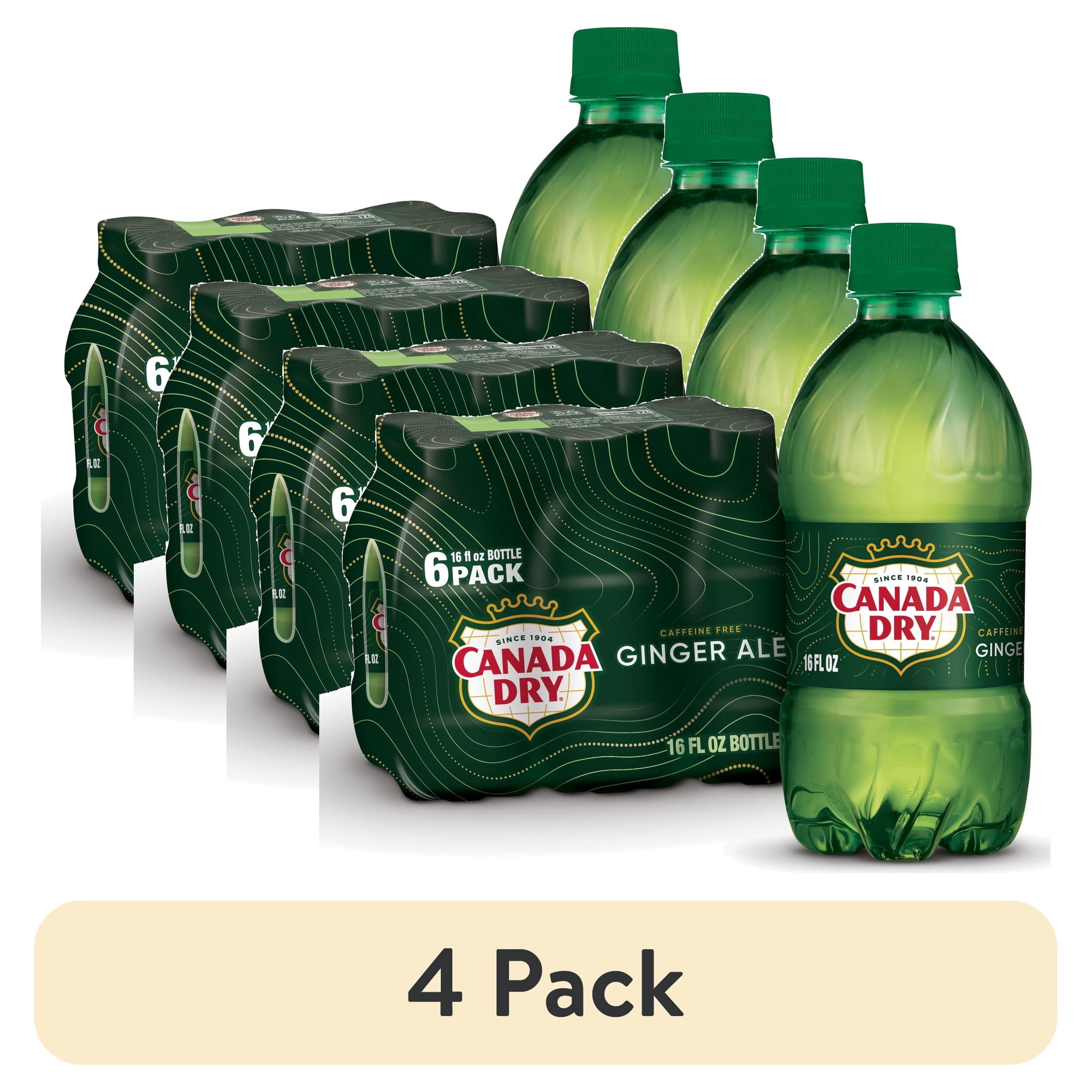 (4 pack) Canada Dry Caffeine Free Ginger Ale Soda Pop, 16 fl oz, 6 Pack Bottles