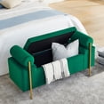 thumbnail image 2 of Linen Storage Bench, Upholstered Entryway Bench with Cylindrical Arms and Iron Legs, End of Bed Bench for Bedroom, Porch, Living Room, 250 LBS Weight Capacity, Green, 2 of 9