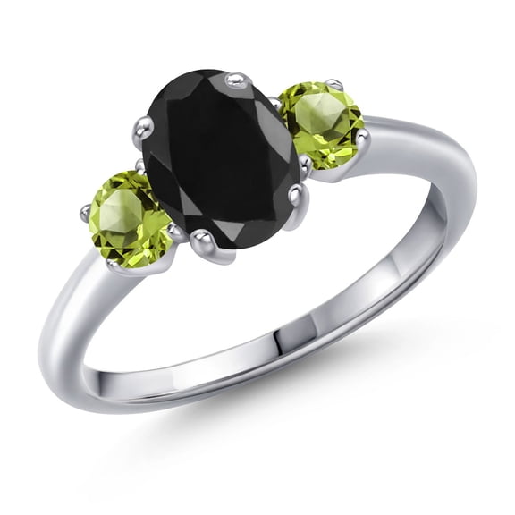 Gem Stone King 2.26 Ct Oval Black Sapphire Green Peridot 925 Sterling Silver Ring (Size 8)