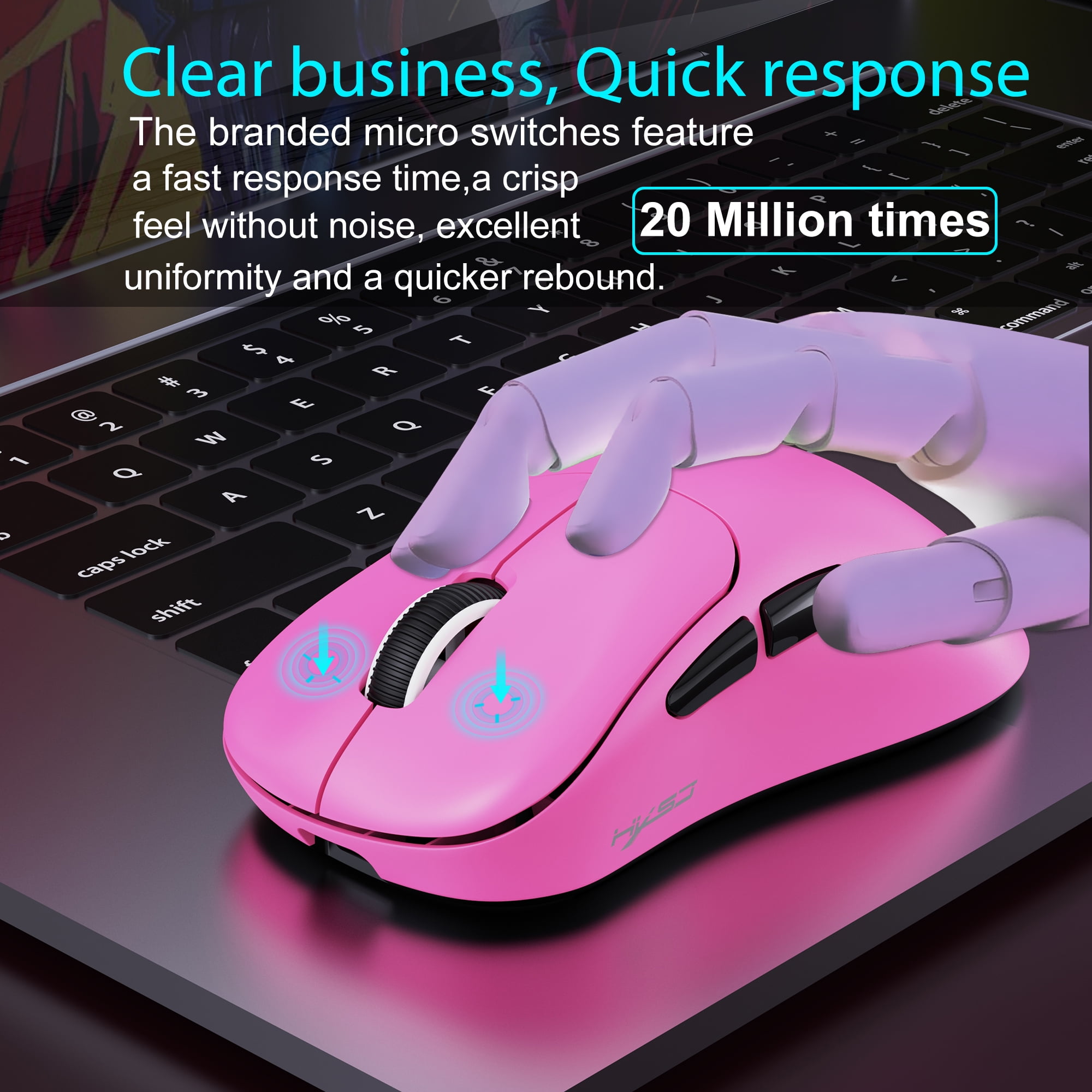 Wireless Gaming Mouse with 57g Lightweight Design,10000DPI,3 Mode USB-C/2.4G/Dual Bluetooth 5.3,Portable Rechargeable Mouse for PC/Mac/Laptop Gamer/Pink