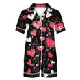 thumbnail image 4 of Mifsaly Satin Pajama Set for Women Valentine Day Silk Pajamas 2 Piece Short Sleeve Heart Print Sleepwear Button Down Pjs Elastic Waist Shorts Dressy Casual Summer Matching Outfits 2026 XXL, 4 of 5