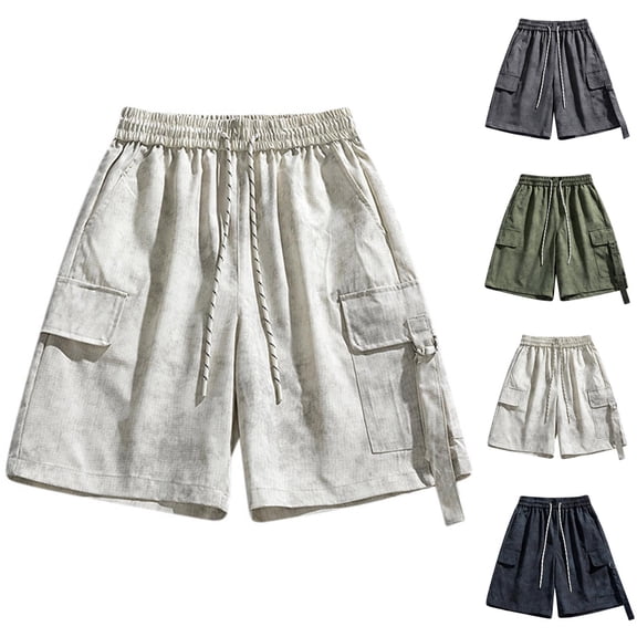 FRSASU Cargo Shorts for Men Elastic Waistband Drawstring Summer Pocket Design Casual Big & Tall Relaxed Fit Work Shorts Gray