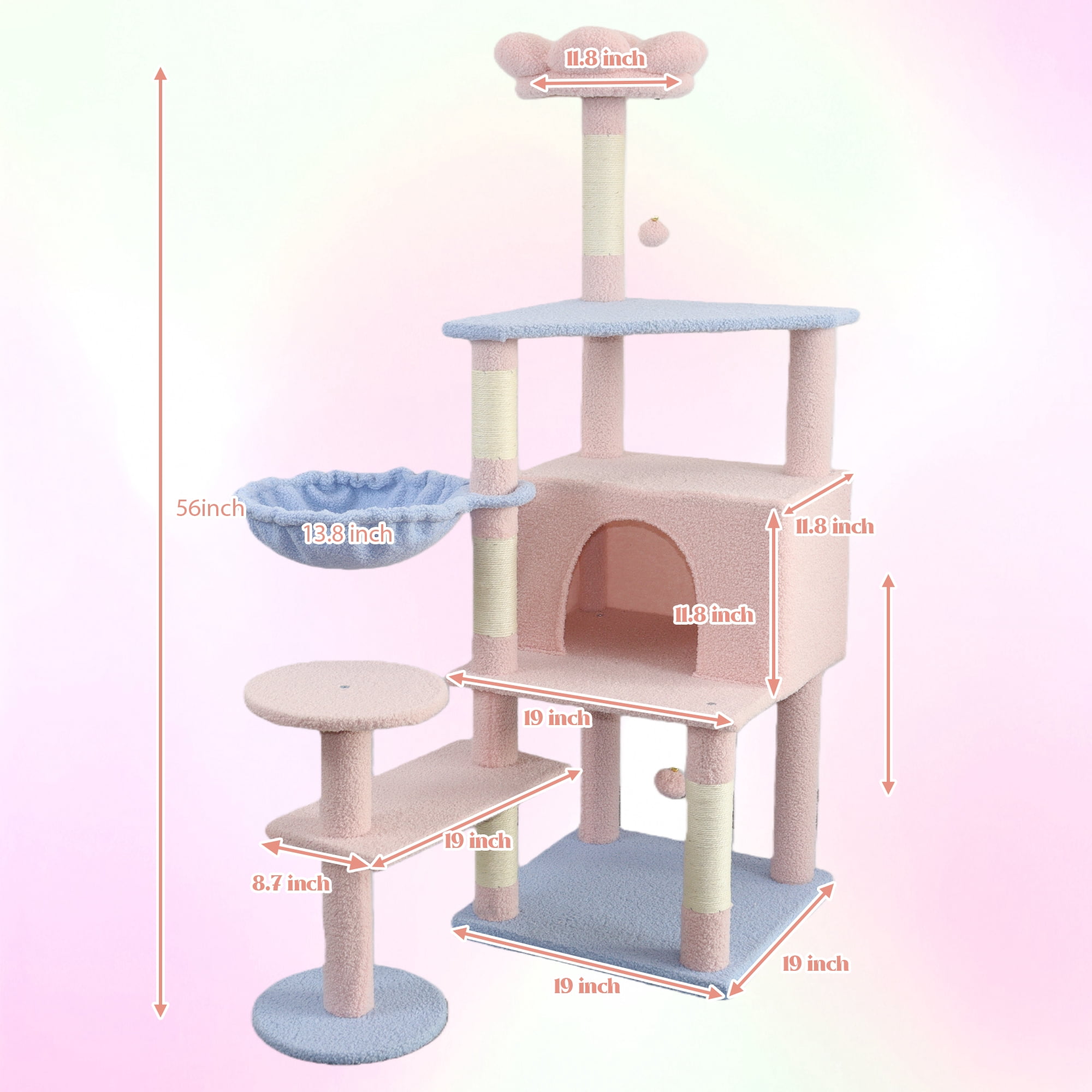 Flower Cat Tree With Large Condo Removable Flower Cushion and Hammock, Pink