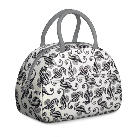 Elegant Seahorse Lunch Box Gift for Women - Under the Sea Collection Insulated Bag, Reusable High Capacity Cooler Tote for Office Adults, Leakproof with Pockets