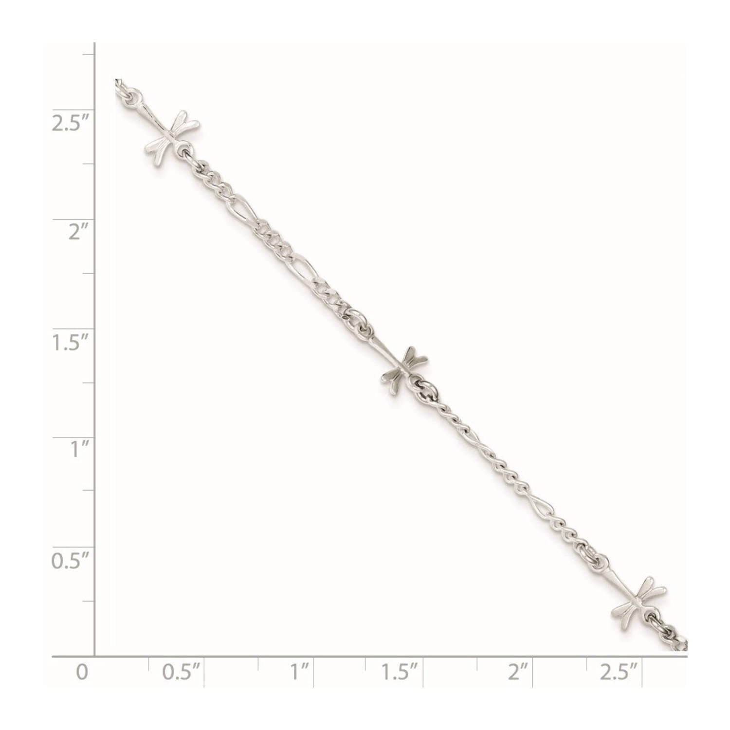 925 Sterling Silver Fancy Lobster Closure Polished Dragonfly With 1inch Ext. Anklet 9 Inch 7mm Wide Anklet for Women