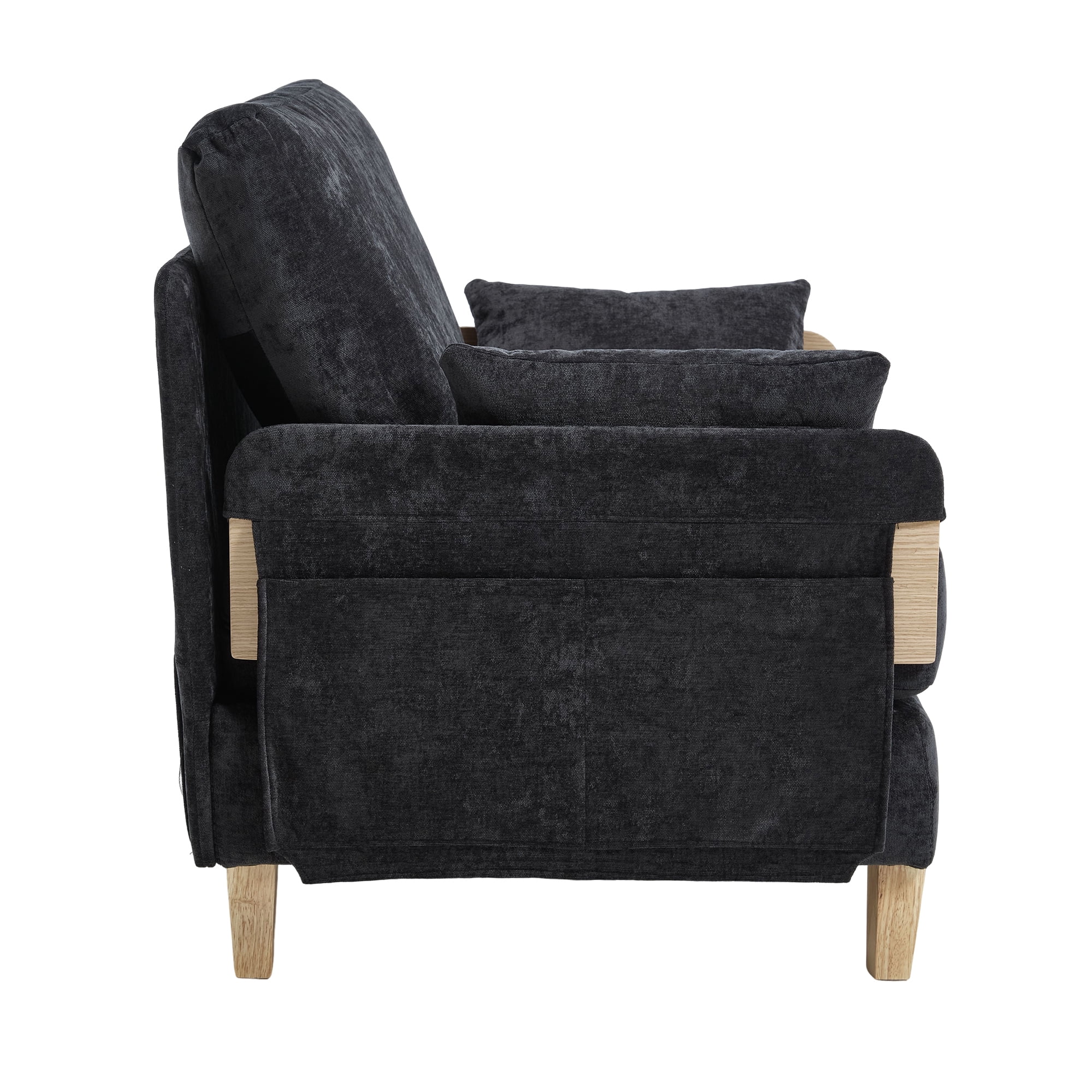 MOONMISS Chenille Upholstered 3-in-1 Convertible Sleeper Foldable Sofa Bed Recliner Chair with 3 Pillows-Black