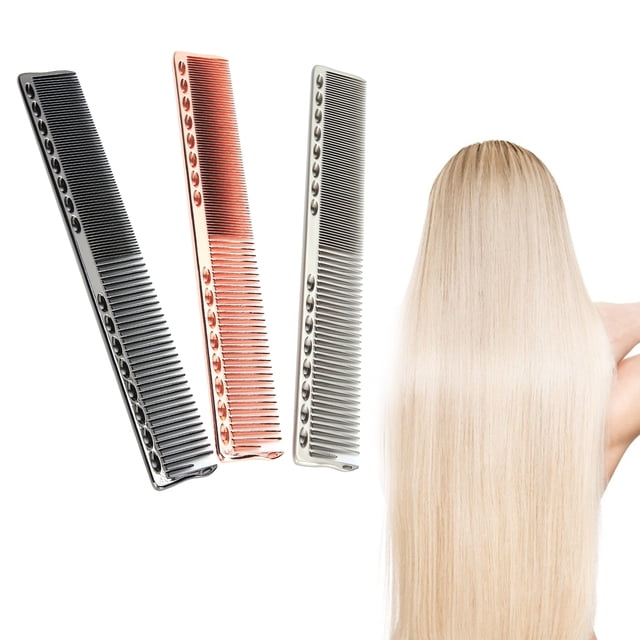 Peine de corte de pelo de 3 piezas, juego de peines de aluminio para espacios profesionales, cepillo de pelo antiestático de dientes finos anchos, herramienta de peluquería, peine de cola de peinado Ecomeon no