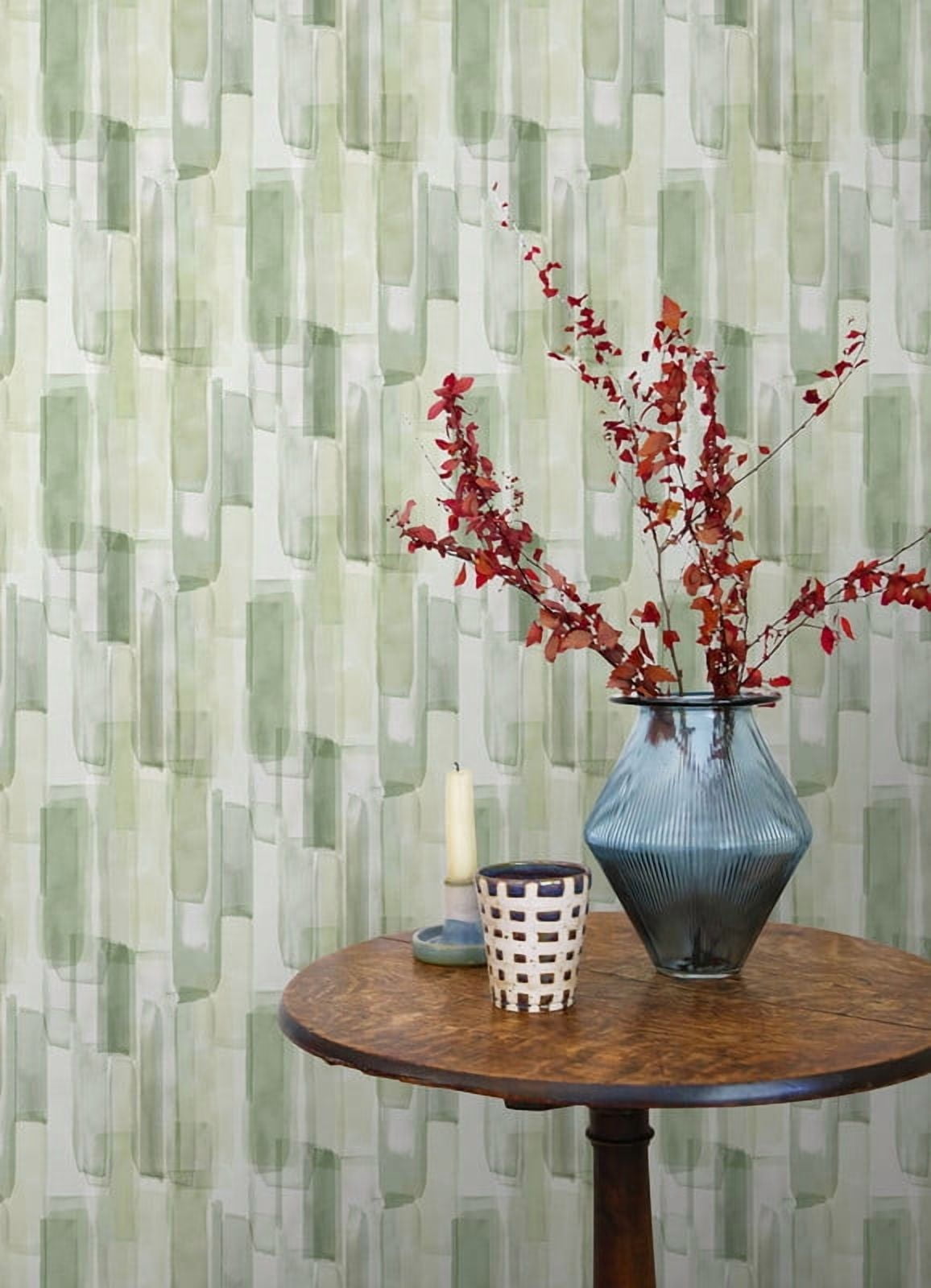 Mr. Kate Watercolor Glass Olive Green Peel and Stick Wallpaper
