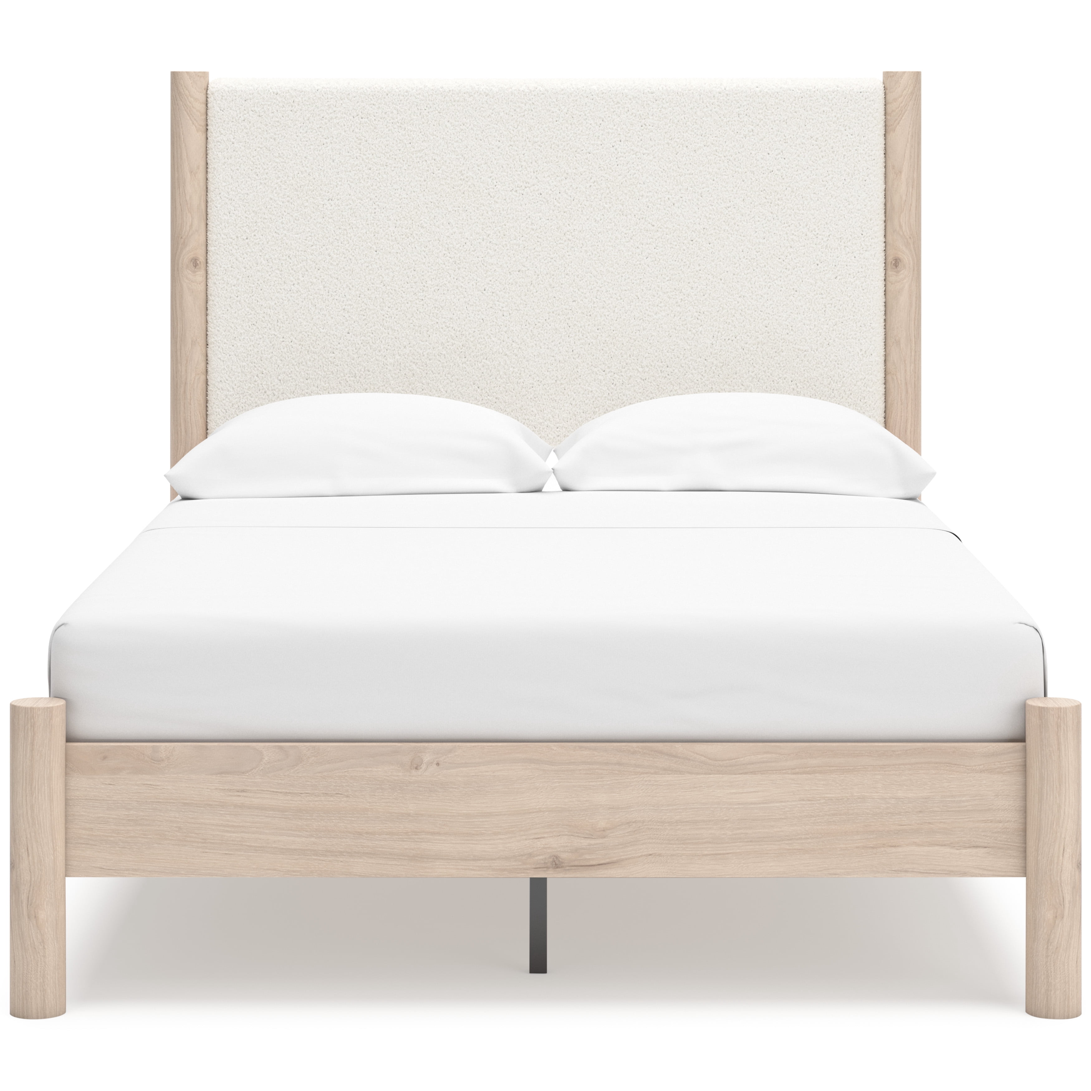 Signature Design by Ashley Cadmori Full Upholstered Panel Bed with Two-Tone Finish and Light Oak Details