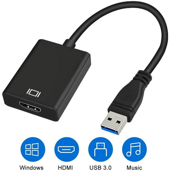USB to HDMI Adapter, HD 1080P Video Audio Converter, USB 3.0 to HDMI Adapter Cable for Multiple Monitors, Support Windows XP/10/8.1/8/7 (Not Mac, Linux, Vista, Chrome, Firestick) (Black)