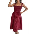 thumbnail image 2 of Lucakuins Vestido de tirantes para mujer, sin mangas, con cordones, plisado, a cuadros, vestido midi de verano para uso diario informal Lucakuins  moda, 2 of 7