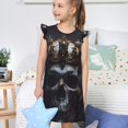 thumbnail image 4 of Fotbe Royal Skull With Golden Crown Vestido de Dormir para Niñas de 3 a 10 Años, Mangas Cortas, Estilo Princesa, Pijama Camisón con Mangas Voladas-Small, 4 of 6