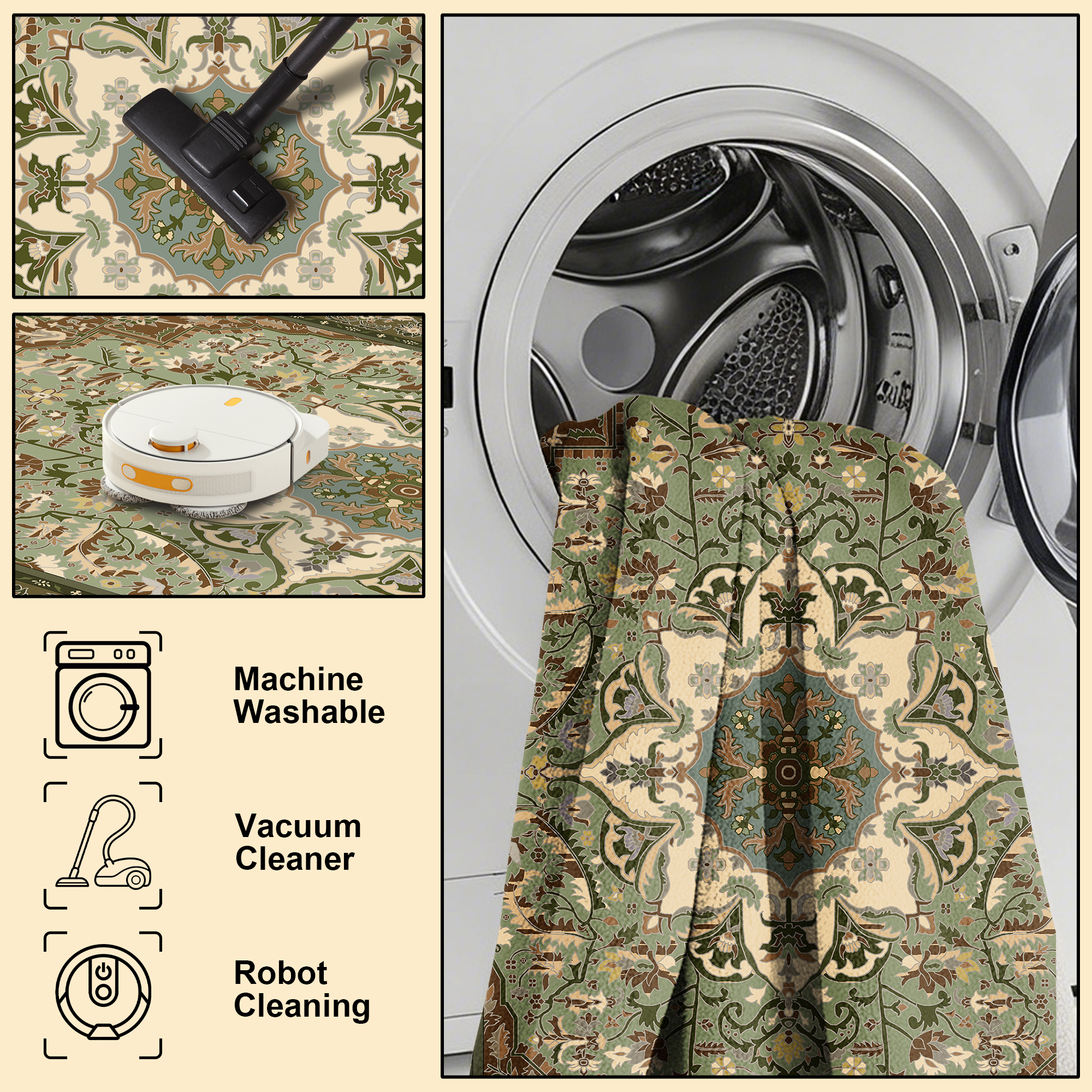 Pentantan 6'x9' Area Rugs for Living Room, Boho Vintage Soft Washable Rug with Non Slip Backing for Bedroom, Green