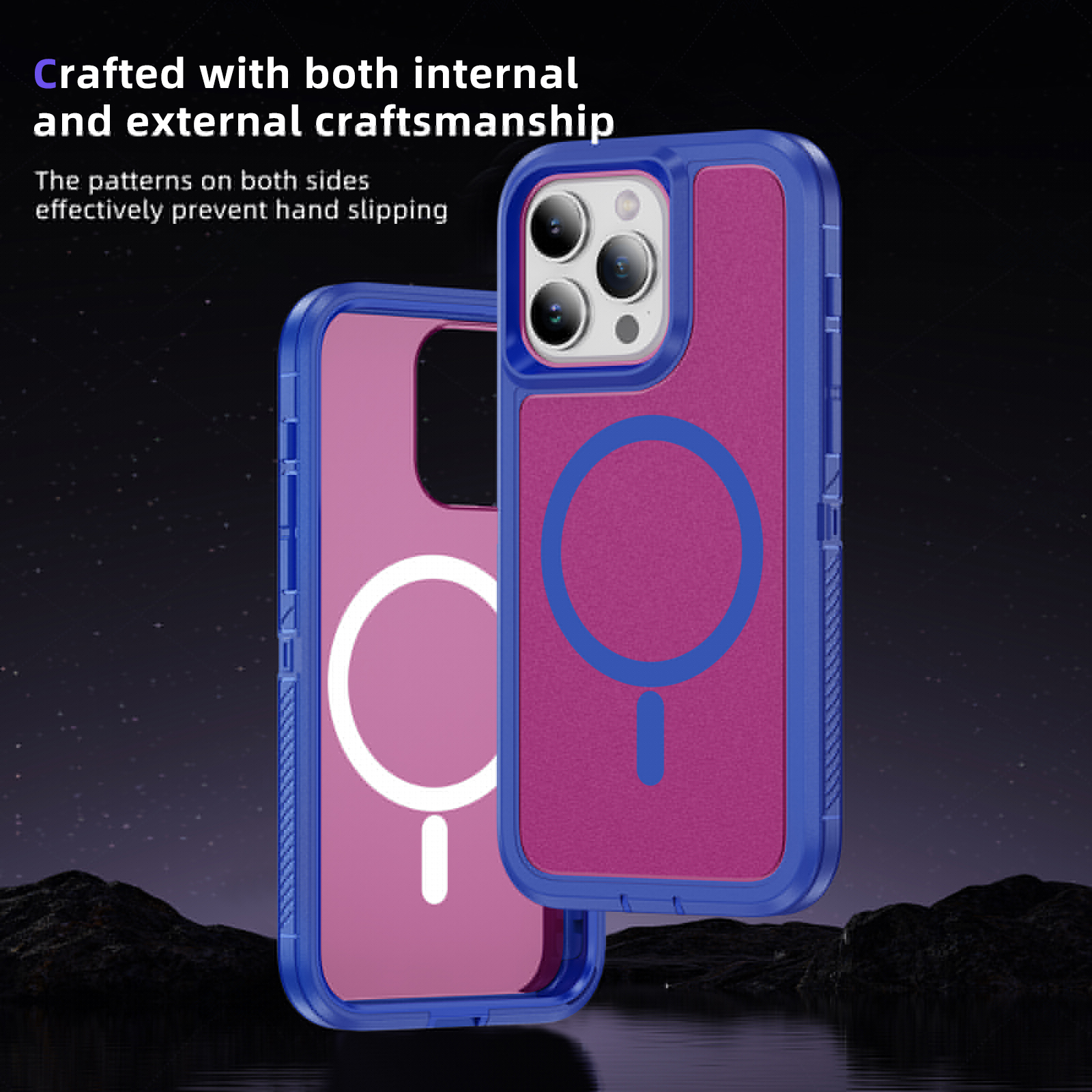 thumbnail image 3 of iPhone 16 Pro Max Phone Case, Phone case iPhone 16 Pro Max Magnetic Case [Compatible with MagSafe] Tough Rugged Matte Slim Shockproof Anti-Fingerprint Anti-Scratch Cover, Blue+Rose, 3 of 8