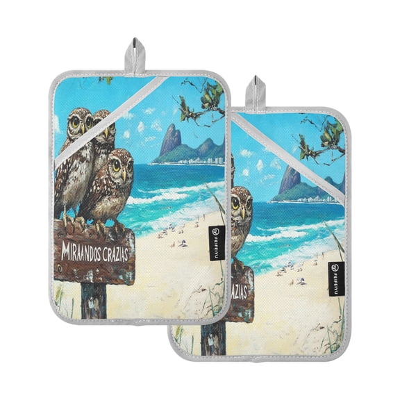 BZSMCE Pot Holder Oven Mitts Cooking baking Owls Stand on Signboard Creative Pattern Size:7x9.8in