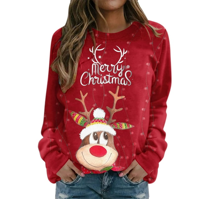 Noël Femmes Sweatshirt Vacances Outwear Manches Longues Fermeture Cardigan Col Rond Chaud Pull Imprimé Mode Pullover de Longueur Moyenne Veste