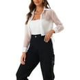 thumbnail image 4 of INSPIRE CHIC Chemise à Manches Longues Transparente en Maille à Col Pointu à Boutons devant pour Femme TG Blanc, 4 of 6
