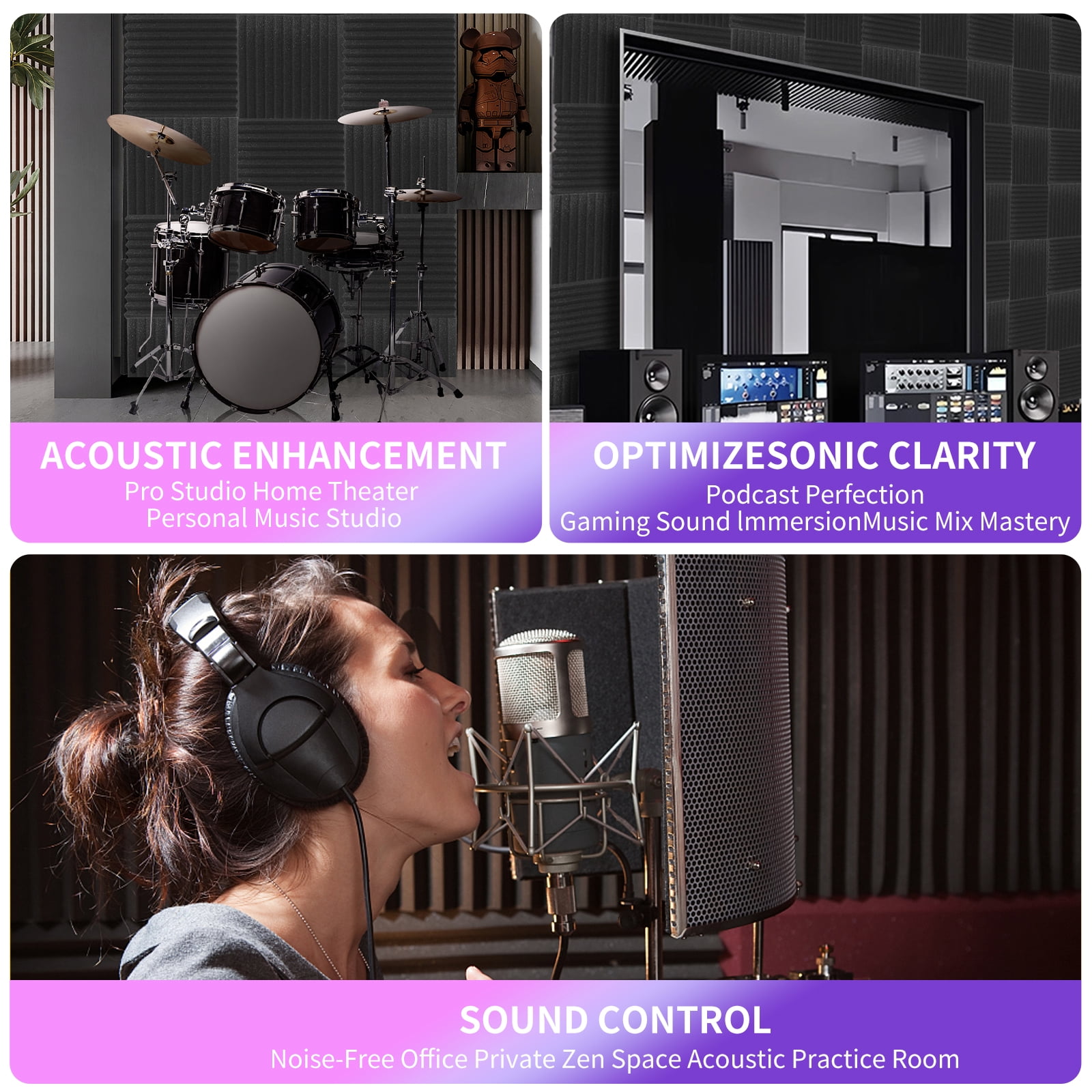DQQKMM  24 Pack Sound Deadening Panels,12"X12"X1" Acoustic Sound Panels, Noise Canceling Foam Wedge Panels