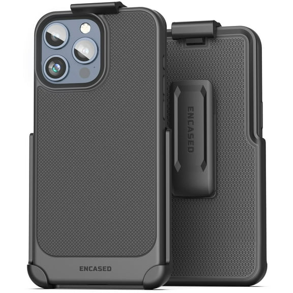Encased Thin Armor Designed for iPhone 15 Pro Belt Clip Case, Slim Phone Case with Holster (Black)