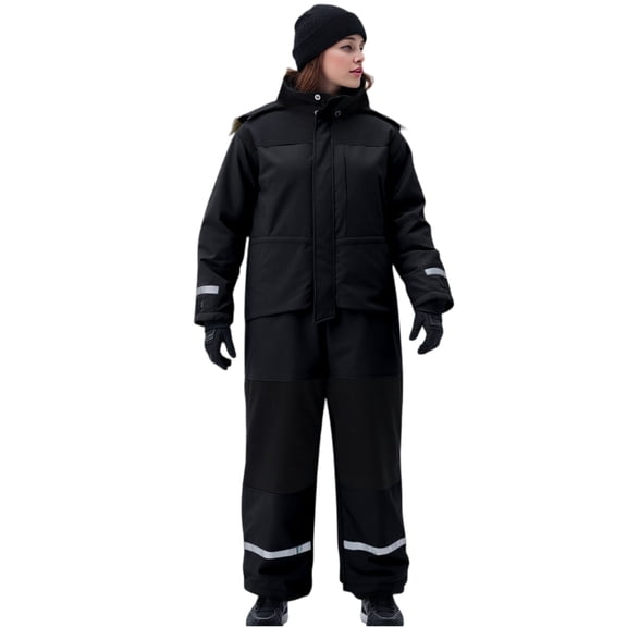 Women's Winter Outdoor One-Piece Ski Suit Cold-Resistant Thicken Warm Windproof Glow-in-the-Dark Hooded Ski Suit