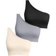 thumbnail image 1 of SURJDE Women's 3 Piece Medium Support Crop Top One Shoulder Ribbed Seamless Removable Cups Workout Exercise Sport Bra, 1 of 2