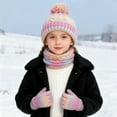 thumbnail image 5 of Xinwanna 3Pcs/Set Kid Hat Scarf Gloves Set Rainbow Color Plush Ball Decor Knitted Hat Windproof Scarf Gloves Set Winter Accessories (Blue), 5 of 13