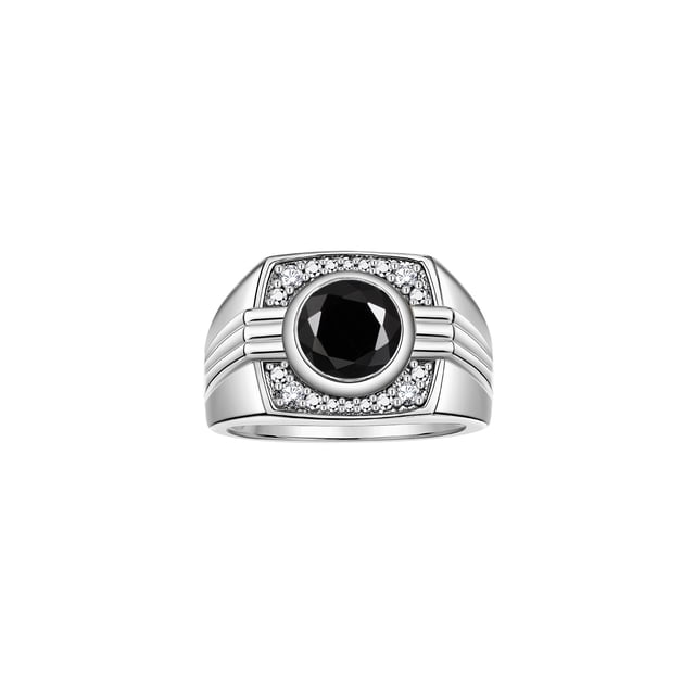 RYLOS Mens Rings Sterling Silver Designer Round Gemstone & Sparkling Diamond Ring Onyx October Birthstone Rings For Men, Men's Rings, Silver Rings, Sizes 8 - 13