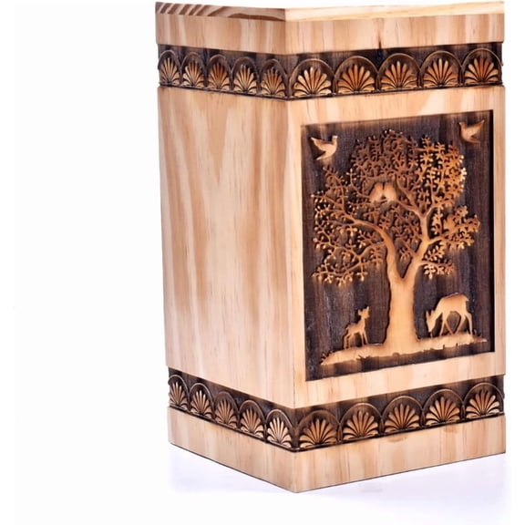 Handmade Pinewood Urn Box For Human Ashes, Wooden Pets Ashes Burial Urn Box Cremation Urn For Loving Memory (Pinewood, S(8X4.75”)115Cu)
