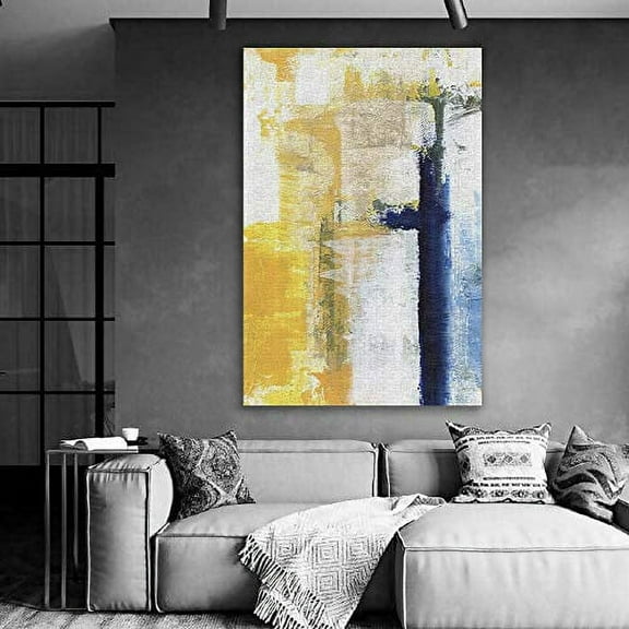 wall26 Canvas Print Wall Art Faded Geometric Blue & Yellow Color Field Abstract Shapes Illustrations Modern Art Decorative Elements Colorful Multicolor for Living Room, Bedroom, Office - 24"