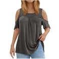 thumbnail image 6 of Hvyesh Cold Shoulder Tops for Women Plus Size Short Sleeve Shirt Loose Fit Crew Neck Blouse Tops Chollos, 6 of 6