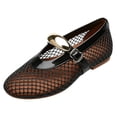 thumbnail image 6 of Rokment Womens Buckles Fishnet Ballet Flat Mary Jane Slip on Dressy Shoes Summer Fall Fashion Retro Mesh Closed Toe Comfortable Walking No Heel Mules Loafers Sandals Black Size 6, 6 of 6