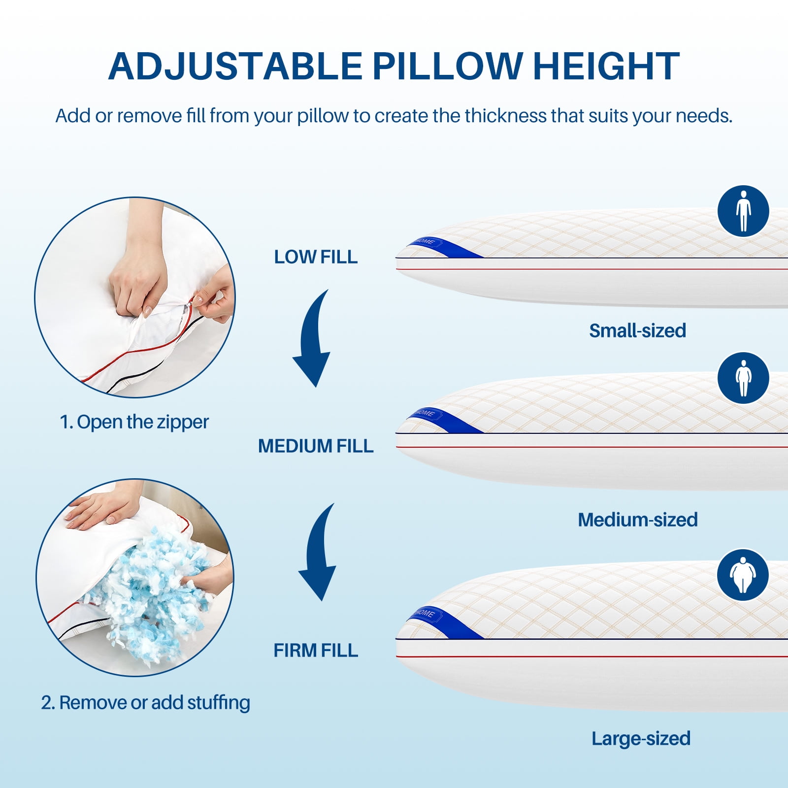 Galenzoov 20×54 inch Full-Length Body Pillow with Shredded Memory Foam - Offering Adjustable Firmness & Height for Personalized Comfort, Ideal for Side Sleepers and Maternity Support, White