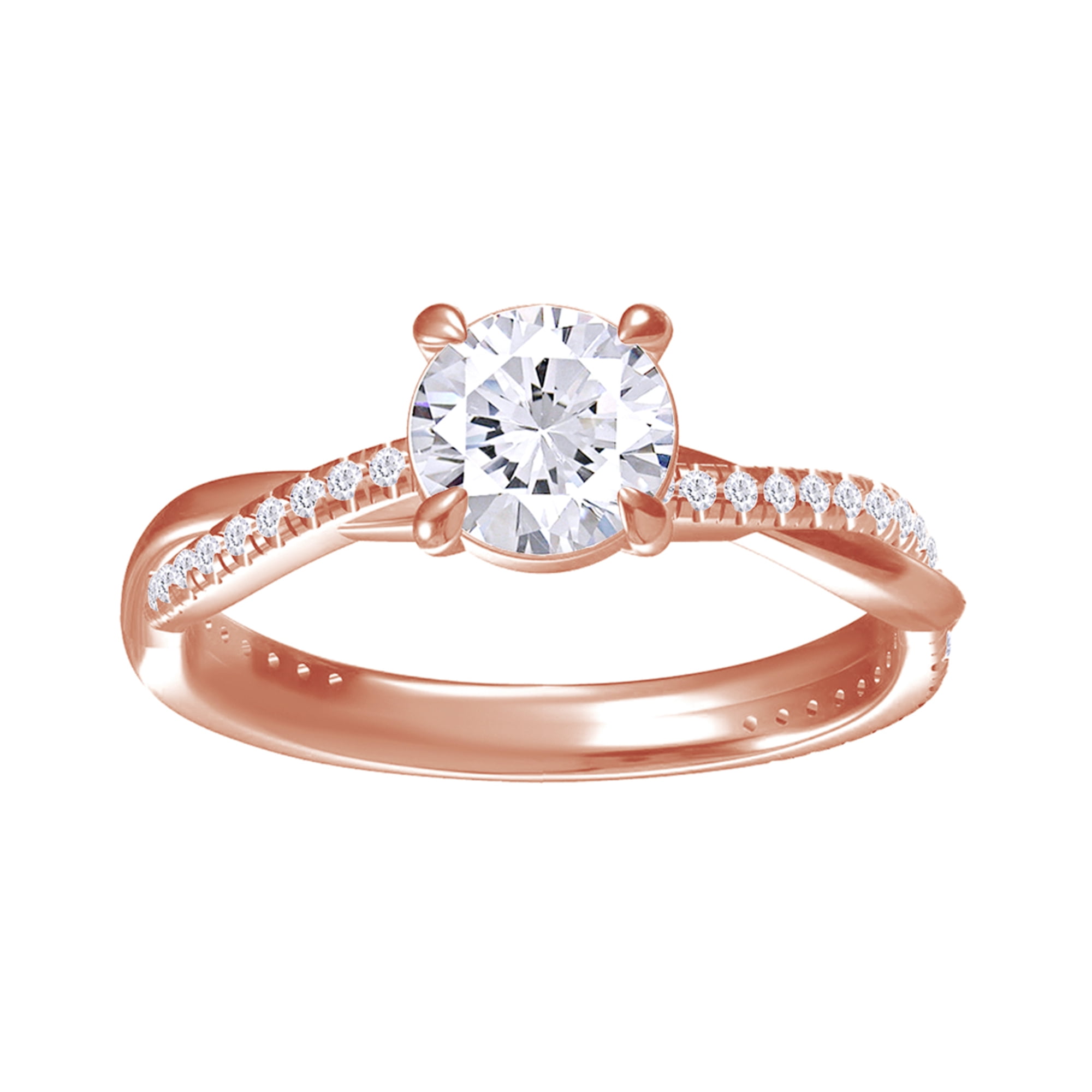 Solitaire Twisted Engagement Rings, Center 8.5MM Round Moissanite Diamond Rings For Women In 14k Rose Gold Over Sterling Silver, Stackble Promise Bridal Rings For Her (3.00 Ctw) Ring Size-6.5